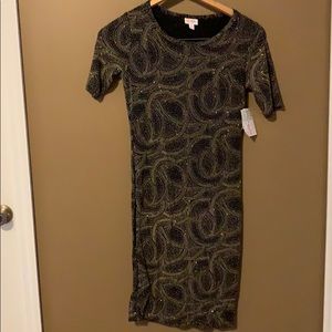 LuLaRoe brand new Julia dress in gold and black